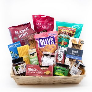 The Dairy-Free Selection gift hamper with dairy-free chocolate, teas, pretzels, biscuits, crisps and free-from treats