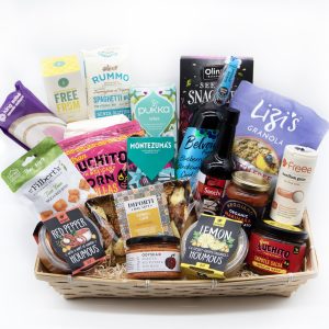 The Gluten-Free Pantry gift hamper with gluten-free snacks, pasta, sauces, teas, chocolate and free-from treats